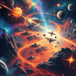 a cinematic depiction of space ships flying through space