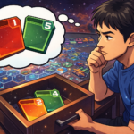 どの戦略カードにしようか考えてる男性