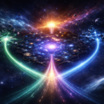 六角形の銀河マップに3本の光が突き刺さるイメージ